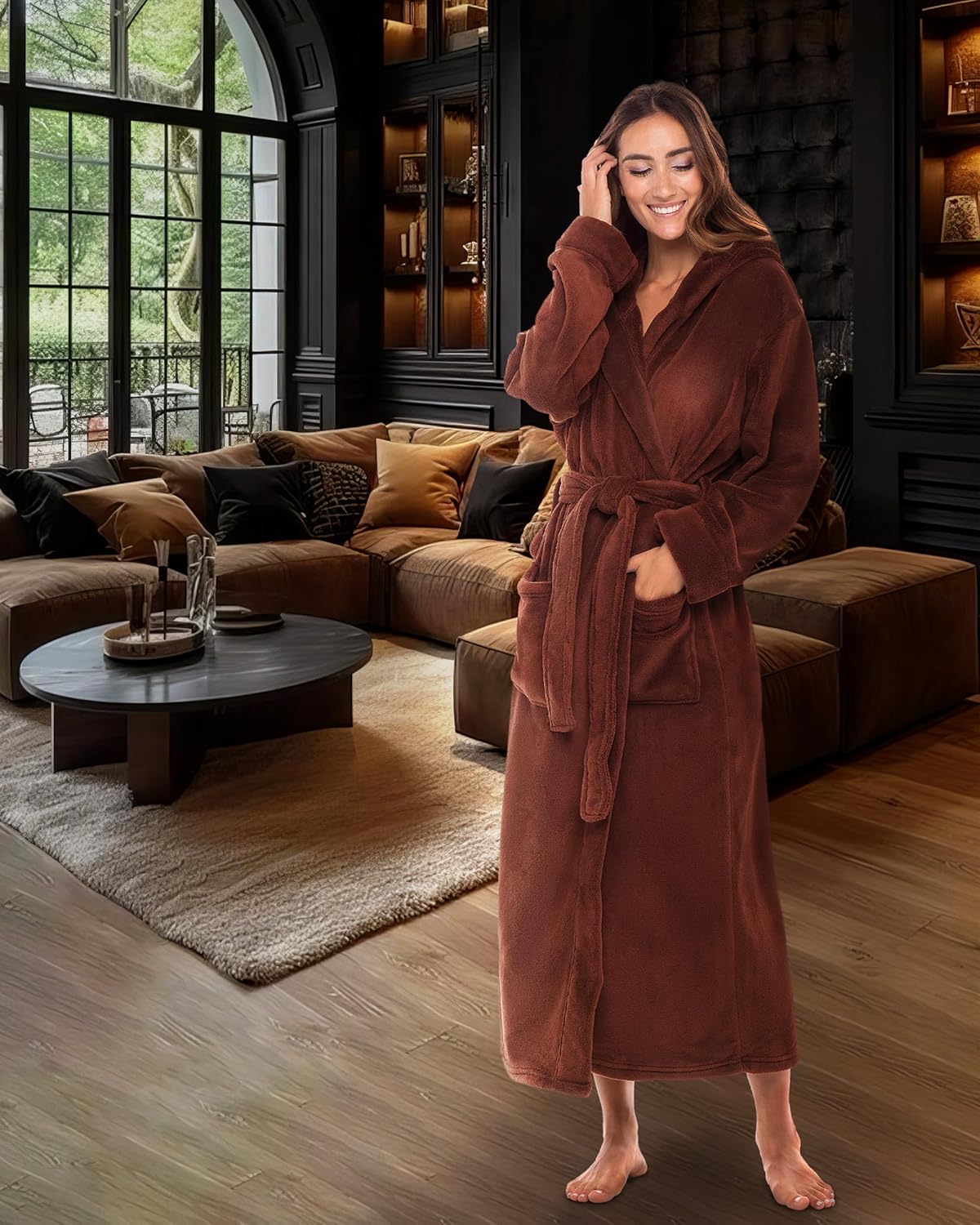 Alexander Del Rossa Womens Robe, Long Plush Bathrobe with Hood, Hooded Robes for Women Plus Size Bath Robe