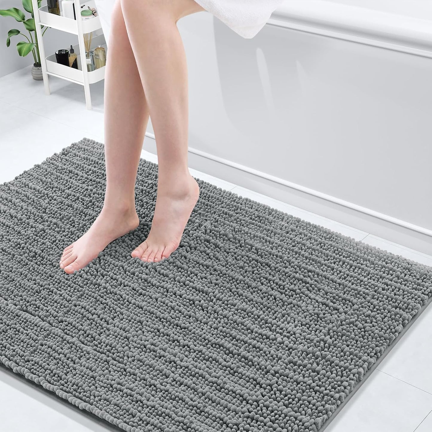 Arotive Luxury Chenille Bathroom Rug Mat, Extra Soft Thick Absorbent Shaggy Bath Rugs, Non-Slip Machine Wash Dry, Plush Bath Mats for Bathroom, Shower and Tub, 47x32, Grey