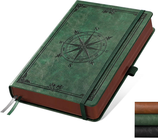 AHGXG Thick Journal Lined Notebook for Men - 320 Numbered Pages A5 College Ruled Notebook for Writing, 100gsm Paper, Vintage Leather Hardcover, for Women Work Office School, 5.75'' X 8.38''- Dark Green