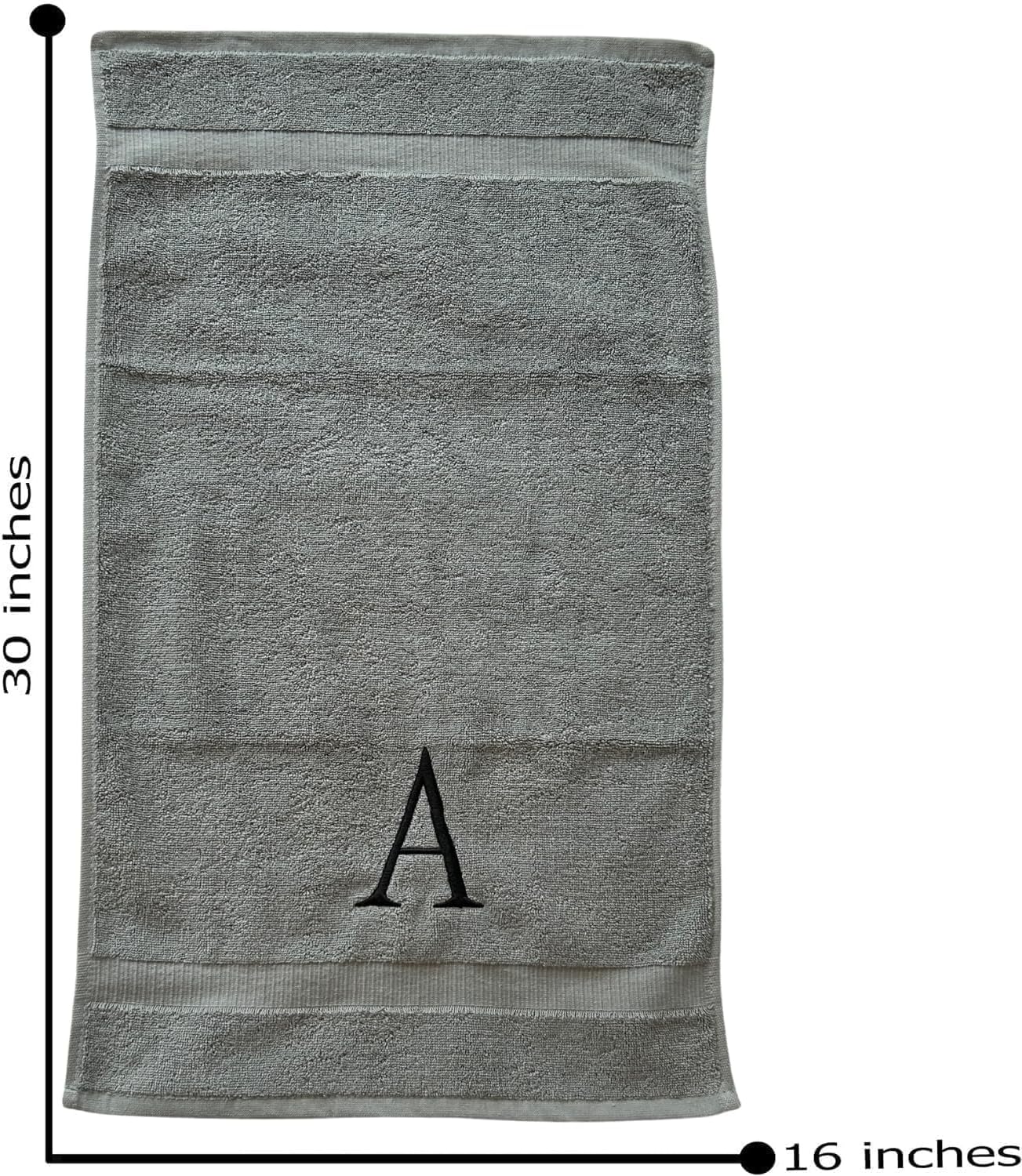 Gray Initial Hand Towel for Bathroom - Monogrammed Luxury Hotel Quality Decorative Embroidered Towel for Powder Room, Spa - GOTS Organic Certified - Set of 2 Black Letter M