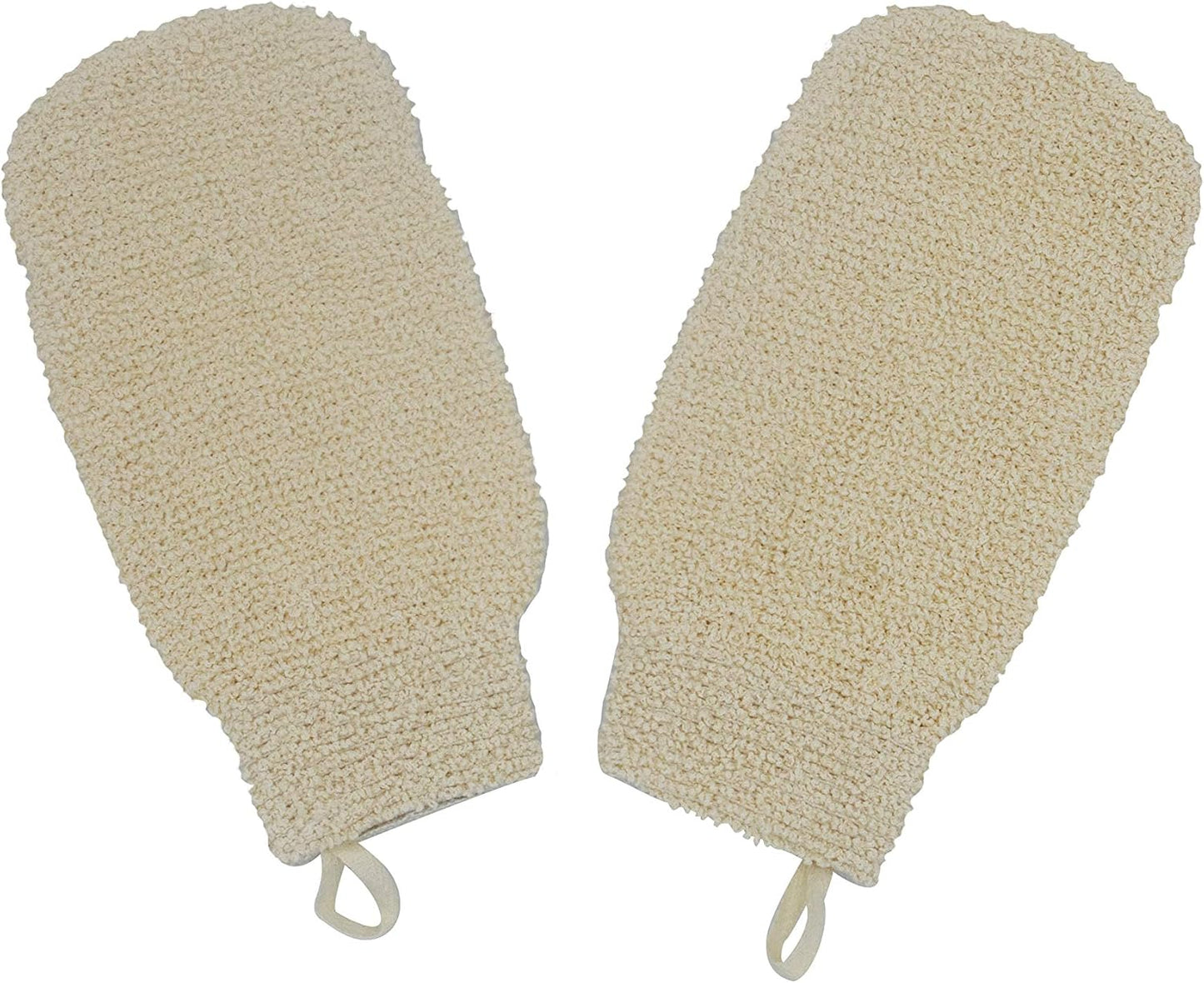 Natural Ramie Dual Sided Exfoliating Glove Hand Mitt Mitten Shaped Back and Body Shower Bath Scrubber White, Remove Dead Skin Machine Washable, Pack of 2