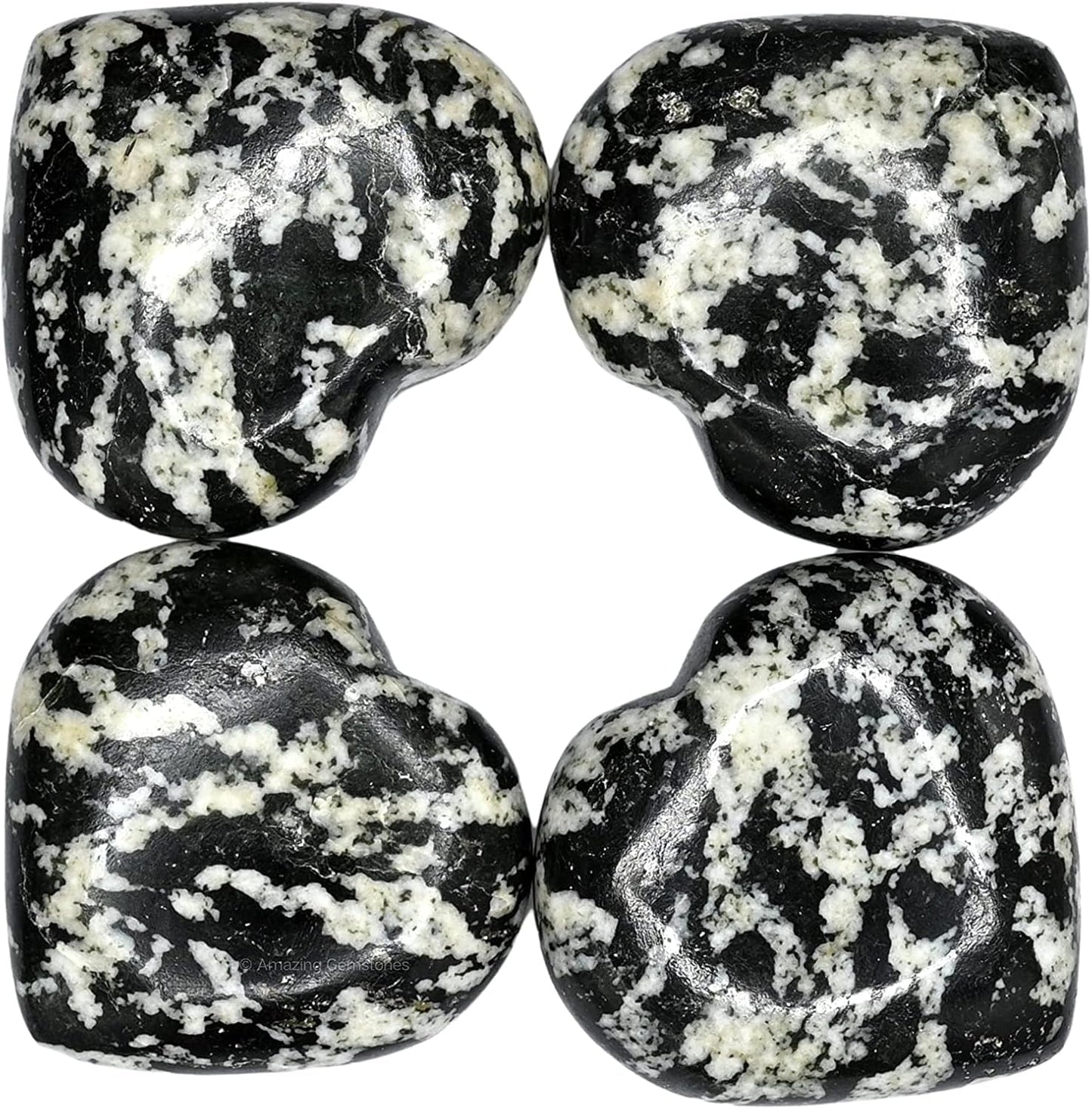 Black & White Tourmaline Crystal Heart Palm Stone - Pocket Massage Worry Stone for Natural Body Chakra Balancing, Reiki Healing and Crystal Grid