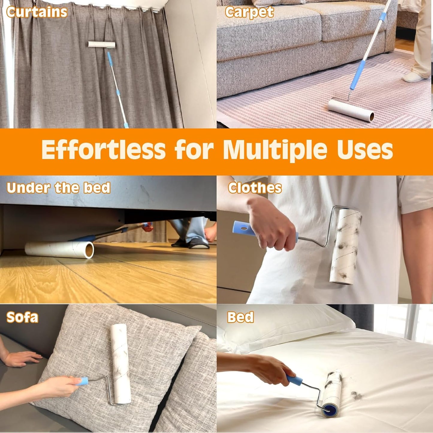 Large Lint Rollers for Pet Hair Extra Sticky,9.45''/6.3"Pet Hair Removal Tool Roller for Dog Cat Hair,450 Sheets/5 Refills,Detachable Telescoping Extension Lint Remover Brush for Clothes,Couch,Carpets