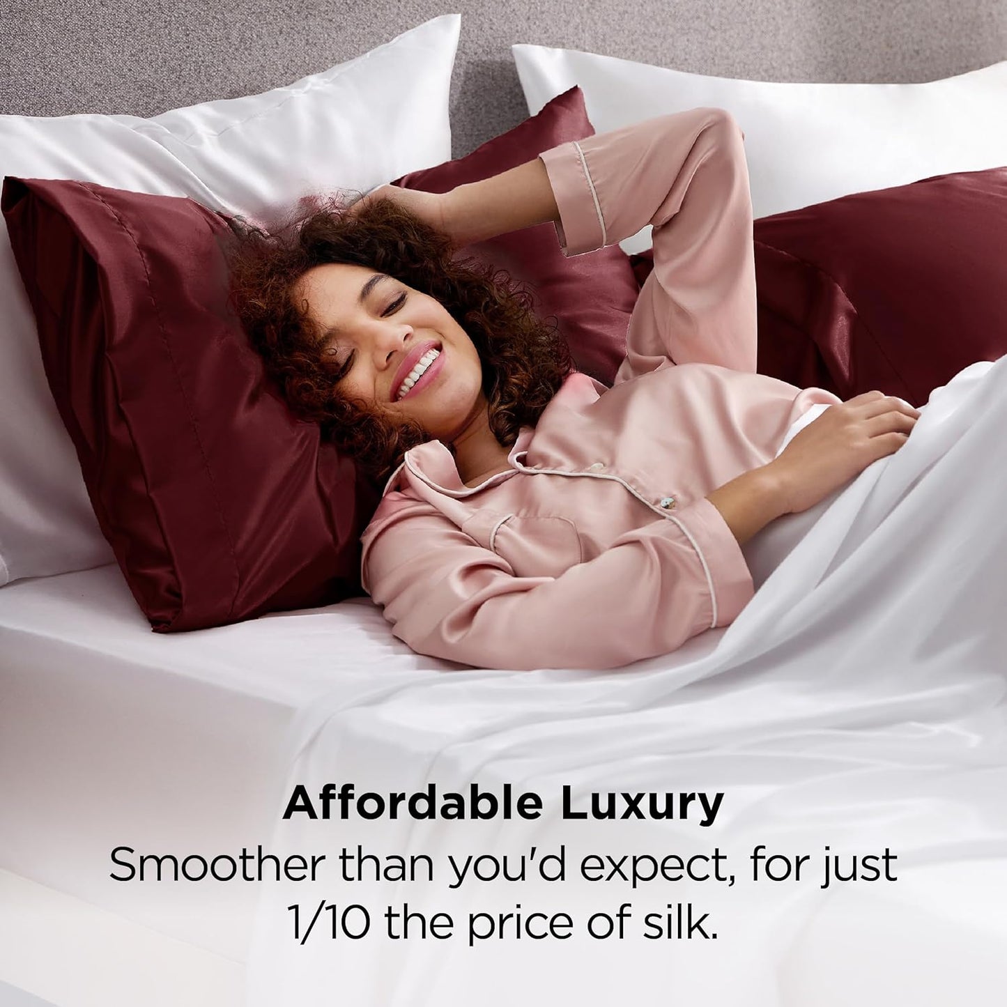 Bedsure Satin Pillowcase for Hair and Skin Standard - Burgundy Silk Pillowcase 2 Pack 20x26 inches - Satin Pillow Cases Set of 2 with Envelope Closure