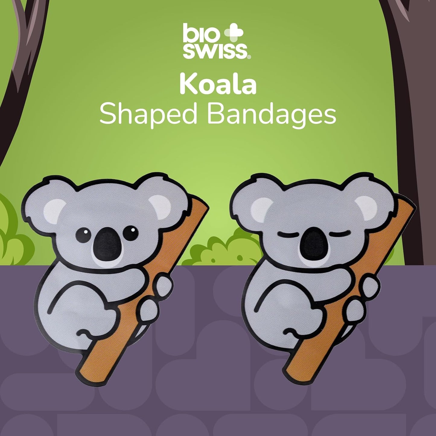 BioSwiss Kids Bandages, Koala Shaped Self Adhesive Bandage Set, Latex Free, Sterile Wound Care, 50 Count