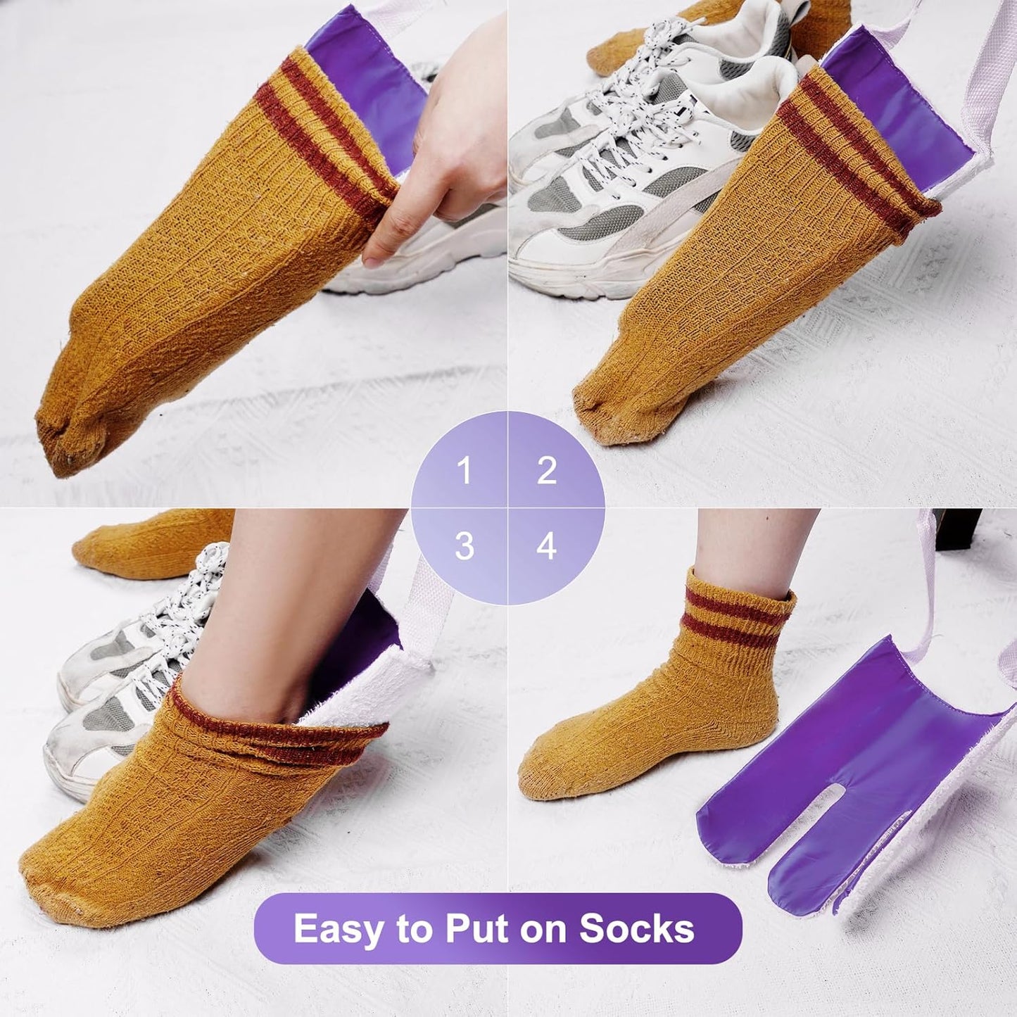 Sock Aid, Sock Helpers to Put on Your Socks for Seniors, Disabled, Pregnancy, Assist Device for Elderly, Tool Aide Puller Easy on and Off with No Bending(Purple)