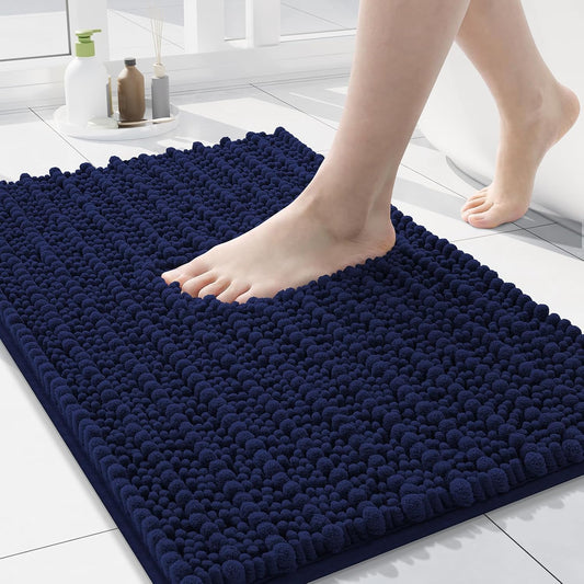 Arotive Luxury Chenille Bathroom Rug Mat, Extra Soft Thick Absorbent Shaggy Bath Rugs, Non-Slip Machine Wash Dry, Plush Bath Mats for Bathroom, Shower and Tub, 24x16, Navy