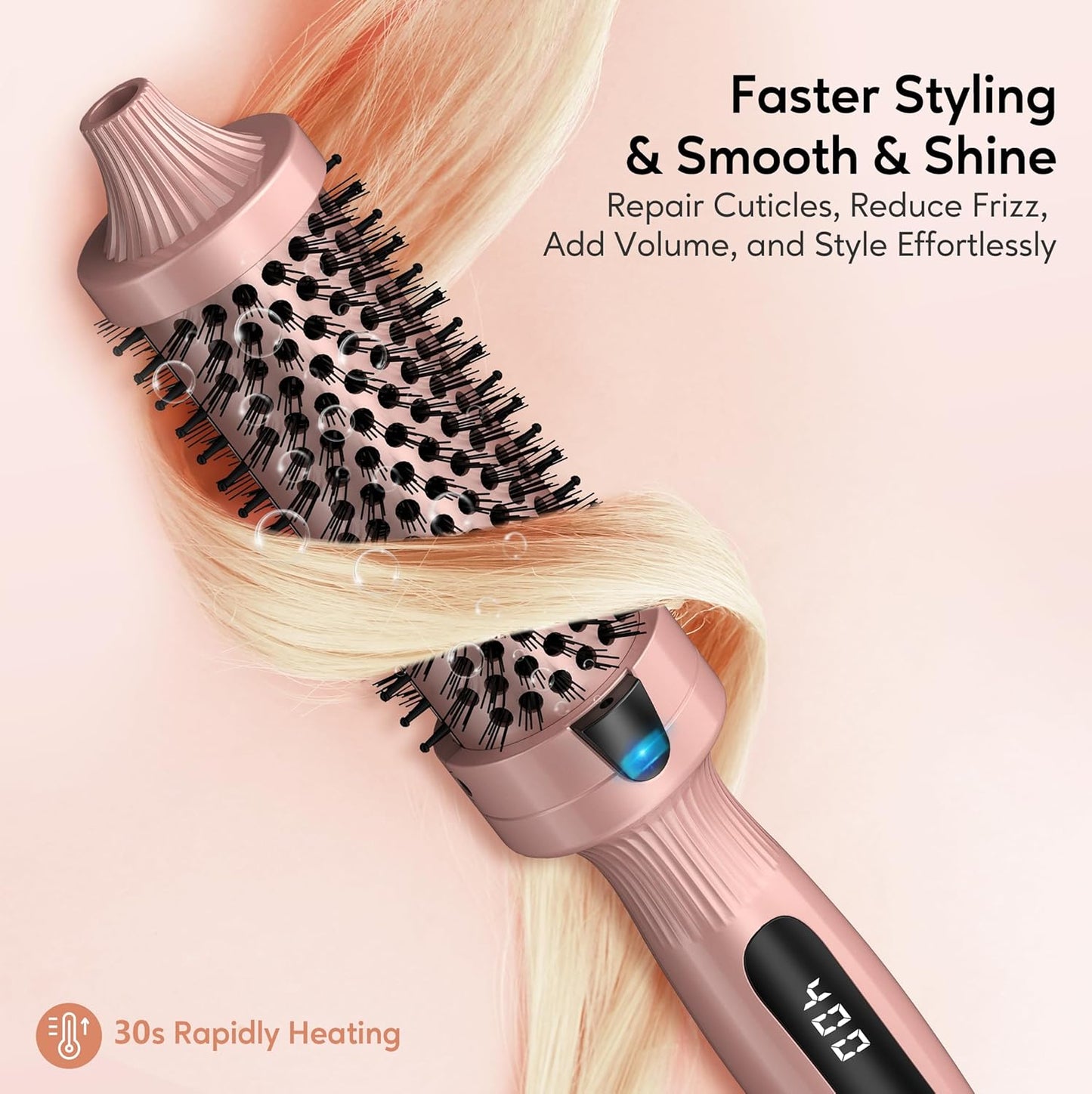 Terviiix Thermal Brush Get Voluminous Style, Quick Heating Hot Brush, Ceramic Tourmaline Ionic Heated Curling Iron, Digital Display 9 Temperatures Curling Wand, Dual Voltage, 1.5 Inch