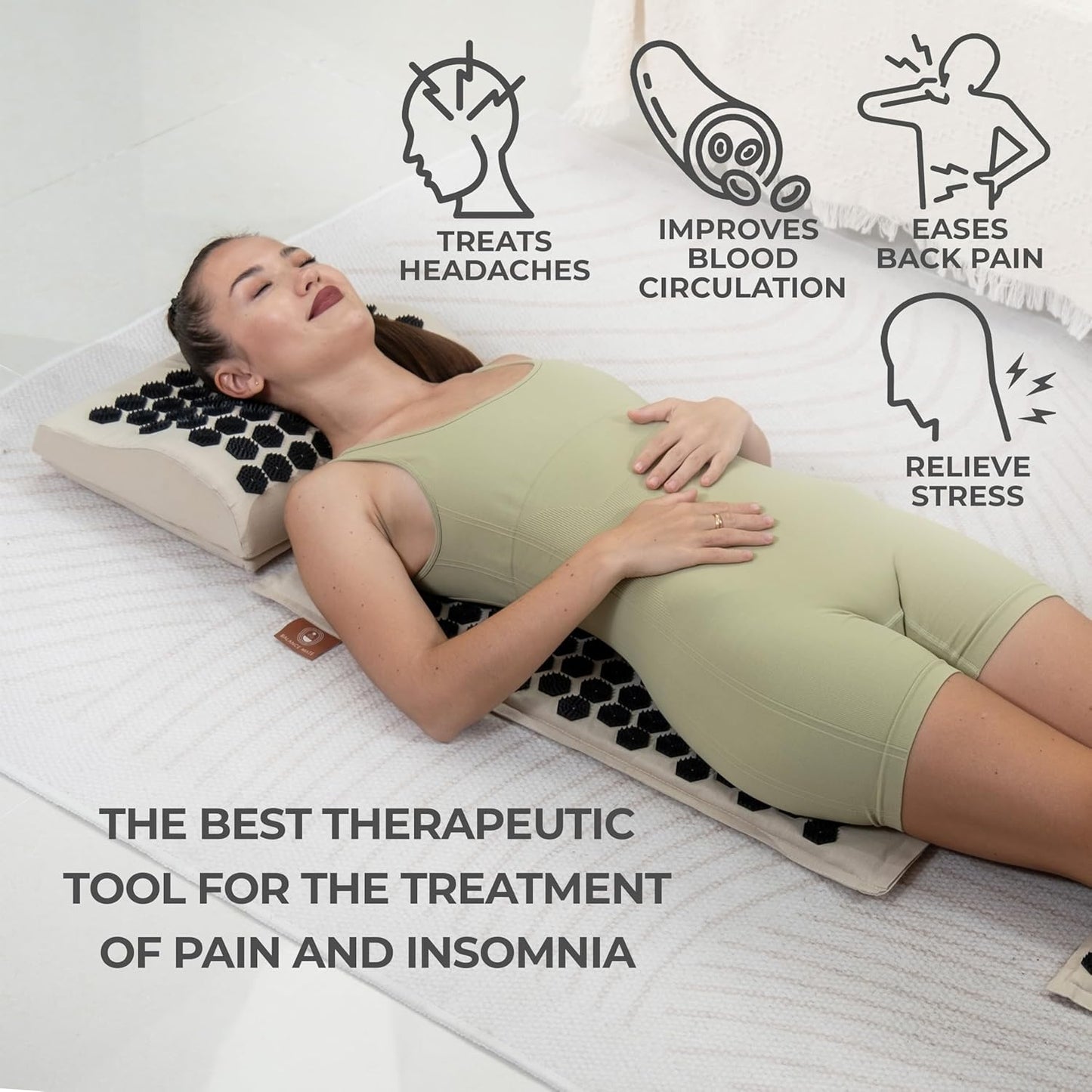 Acupressure Mat & Pillow – Pain Relief and Relaxation Kit for Back, Neck, and Sleep, Suitable for Yoga, Meditation, or Daily Use (Soft Cream)