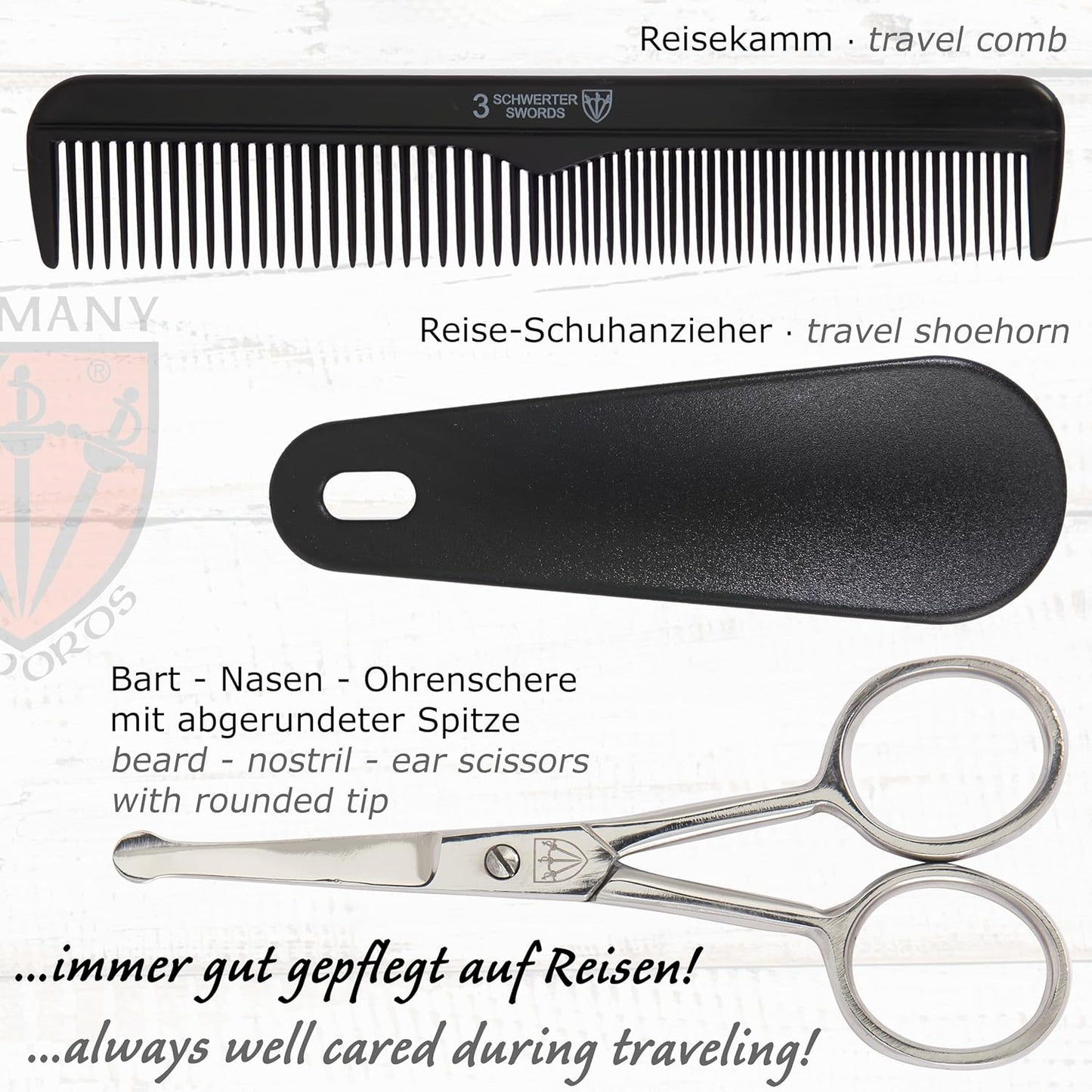 3 Swords Germany - brand quality 10 piece manicure pedicure grooming kit set for professional finger & toe nail care tweezers file clipper fashion leather case in gift box, Made by 3 Swords (02570 )