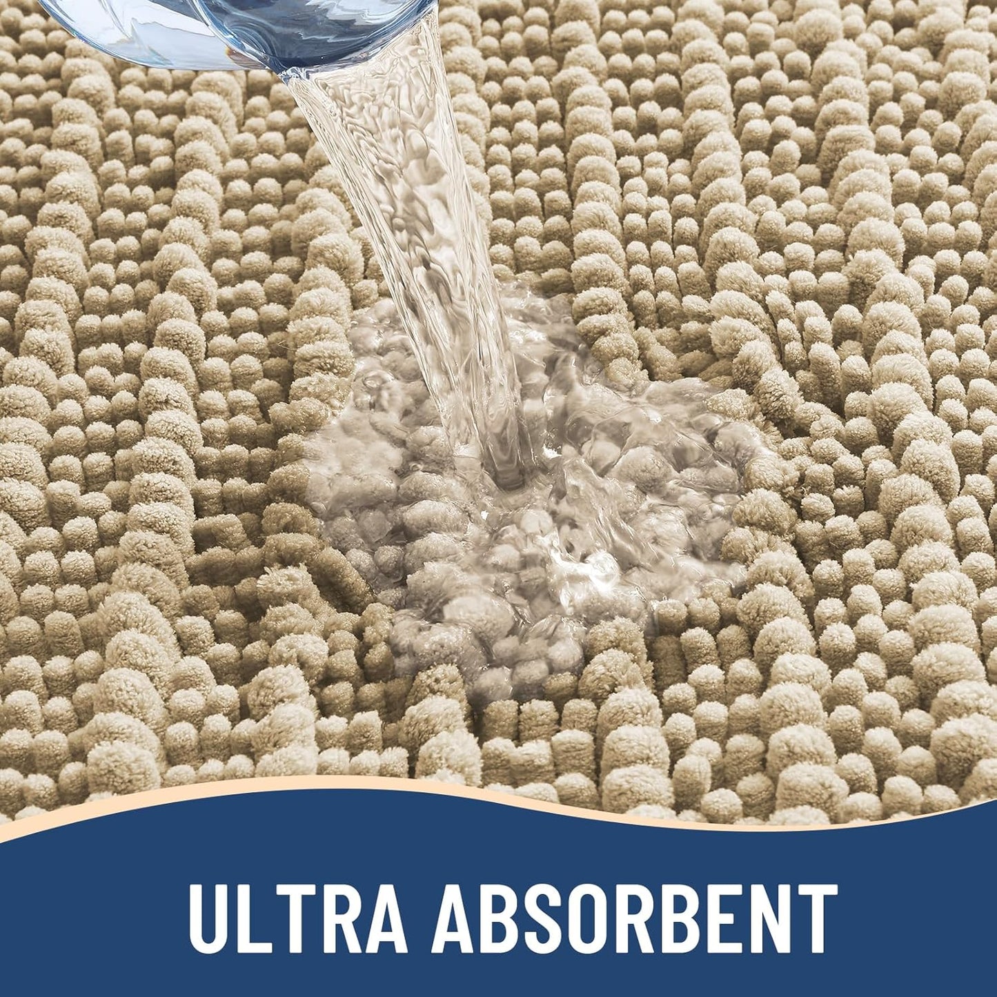 Arotive Luxury Chenille Toilet Rugs U-Shaped, Extra Soft Thick Absorbent Bathroom Mat, Non-Slip Shaggy Plush Contour Rugs, Machine Wash Dry Bath Mat for Toilet Base, 24x20, Beige