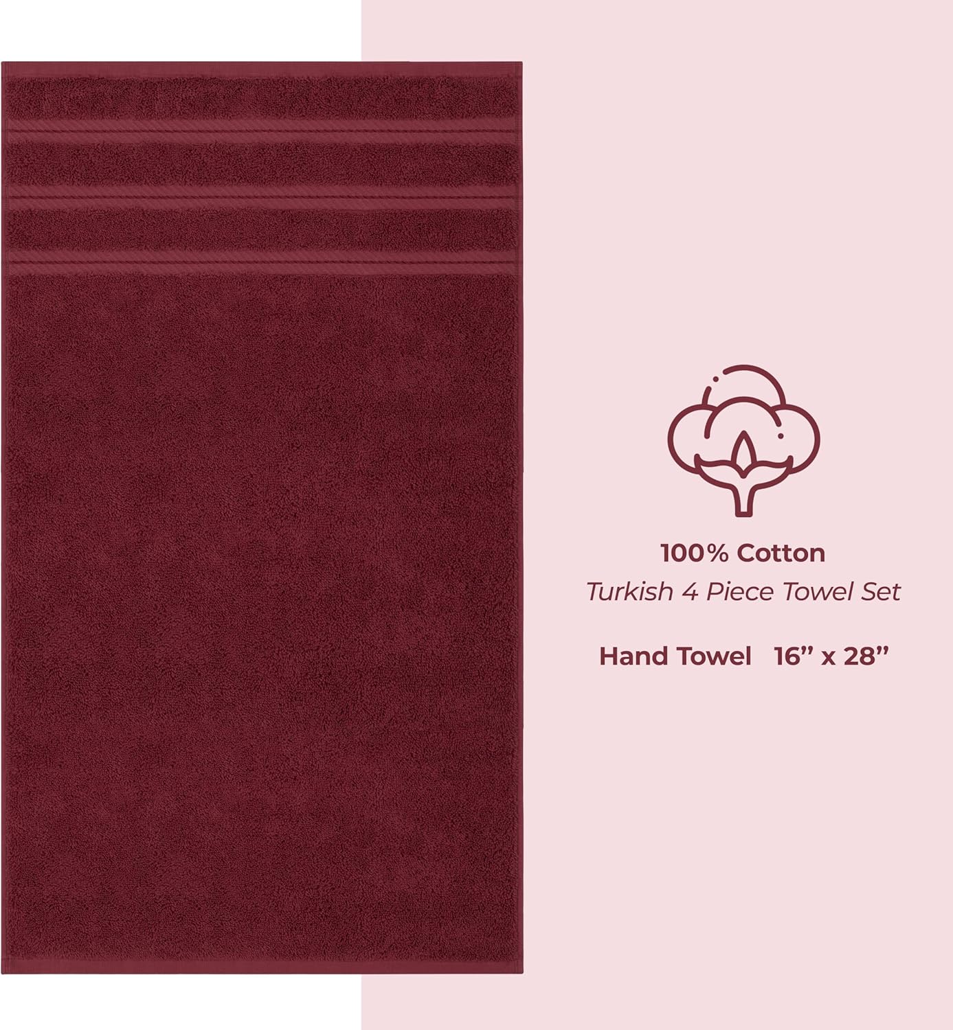 American Soft Linen Luxury Hand Towels for Bathroom, 600 GSM 100% Cotton Turkish 4 Piece Hand Towel Set, 600 GSM Hand Face Towels for Kitchen, Bordeaux Red Hand Towels