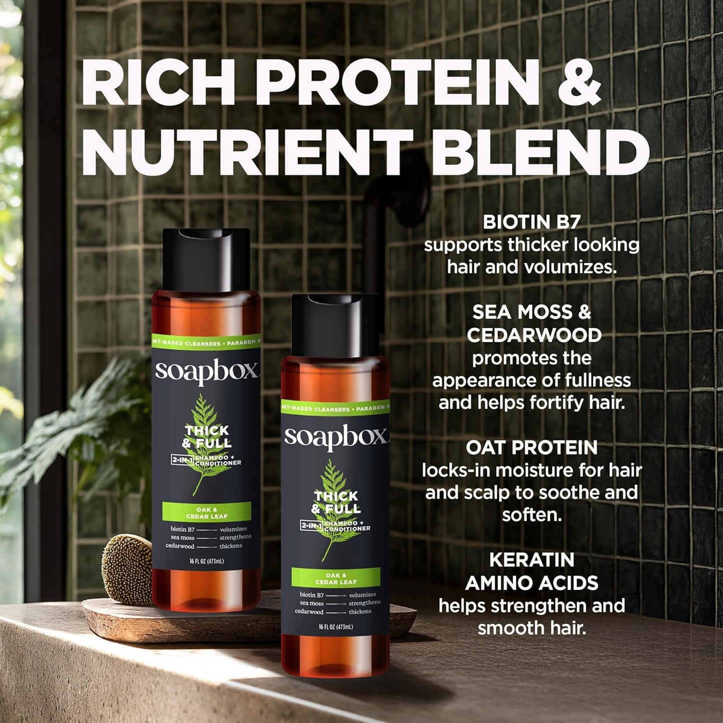 Soapbox Men's Thick and Full 2 in 1 Shampoo and Conditioner Men, Natural Mens Shampoo and Conditioner, Oak & Cedar Leaf, 16oz