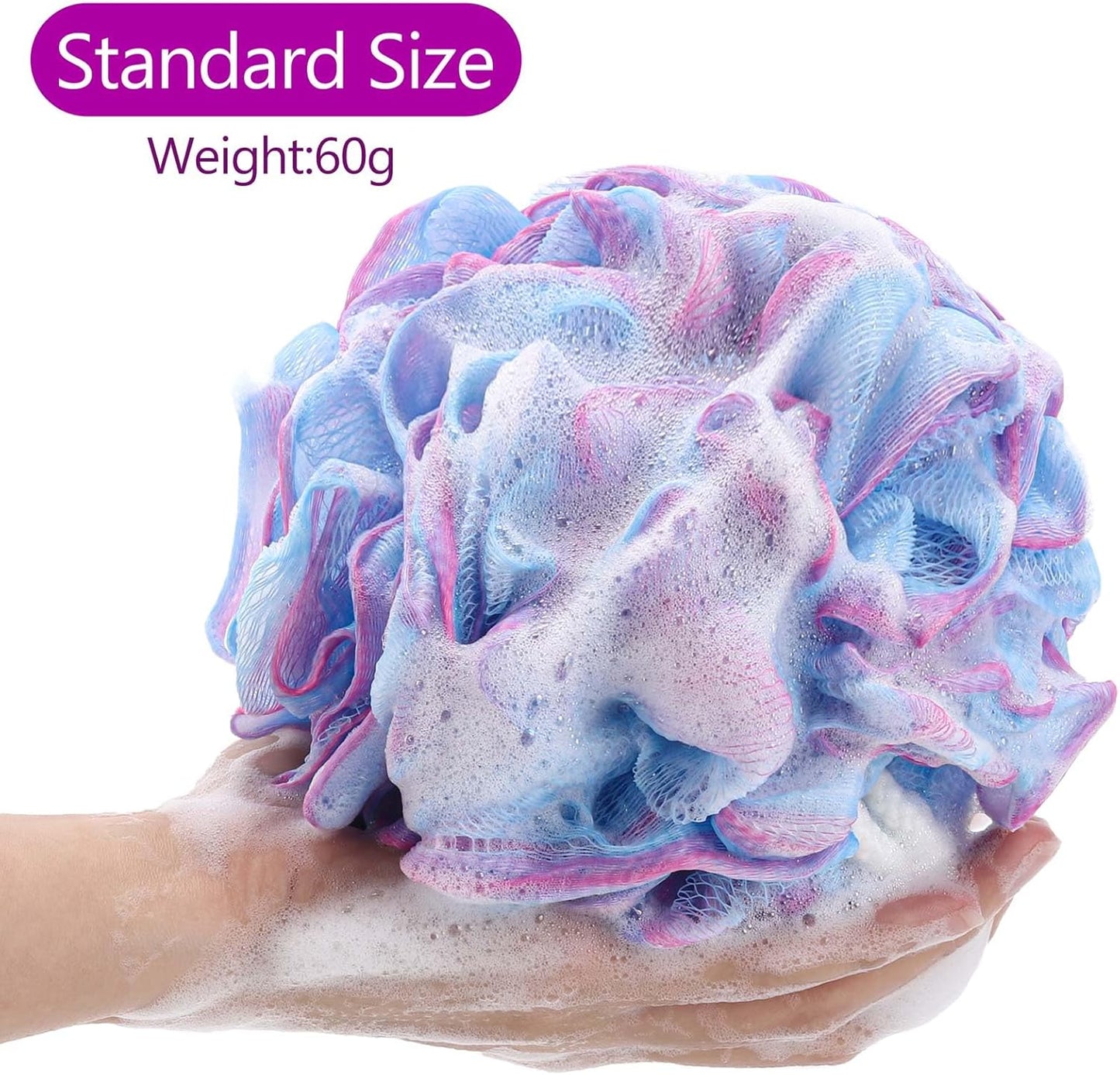 BTYMS 4Pcs Loofah Sponge 60g/pc Bath Puffs Shower Scrunchies Mesh Pouf for Shower