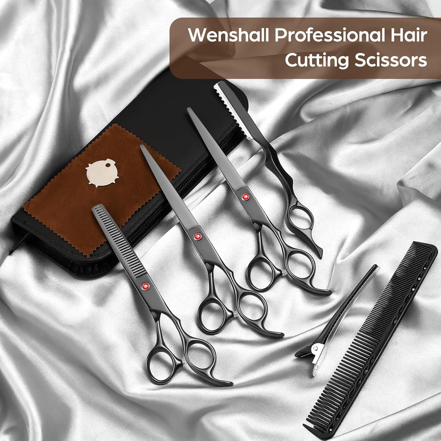 Professional Hair Cutting Scissors Multifunctional 7.8 inch Straight / 7.0 inch Thinnin Shears Tools for Mother Father Friends' Christmas Gift, Black