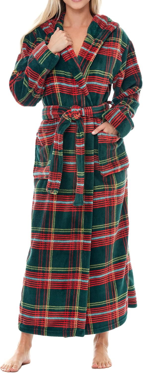 Alexander Del Rossa Womens Robe, Long Plush Bathrobe with Hood, Hooded Robes for Women Plus Size Bath Robe