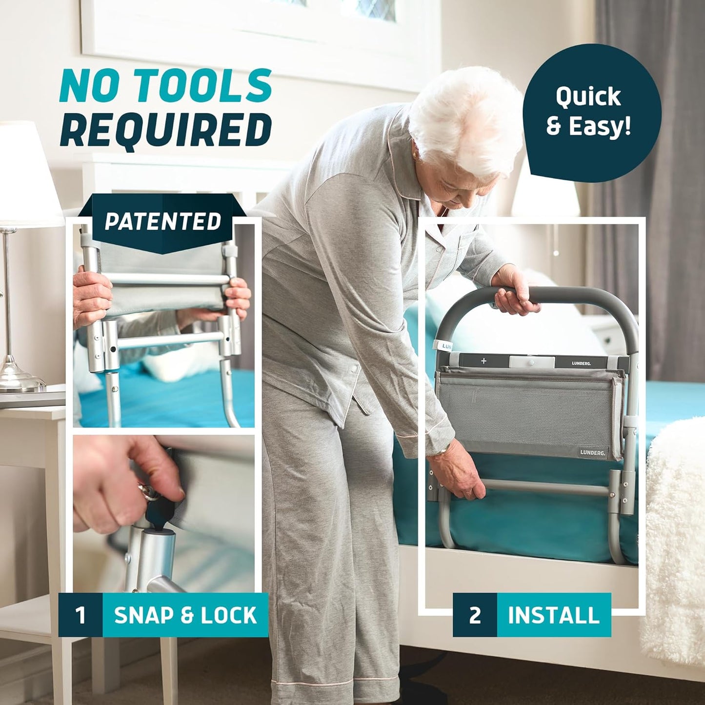 Lunderg Large Bed Assist Rail for Seniors with Motion-Activated Light & Storage Pocket - Easy to Install Bed Rails for Elderly Adults Safety & Post-Surgery - Helps Reduce Falls & Support Independence