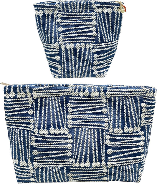 2 Pcs Makeup Bags, Large Cosmetic Bag Travel Toiletry Bag Organizer for Women, Embroidery Craft, Stripe Makeup Bag Small Cosmetic Pouch Purse with Zipper Gifts for Girls Teen