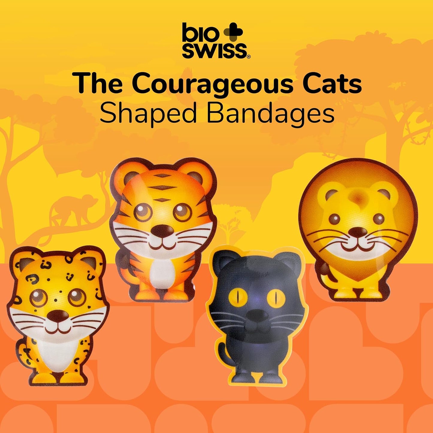 BioSwiss Kids Bandages, Courageous Cats Shaped Self Adhesive Bandage Set, Latex Free, Sterile Wound Care, 50 Count
