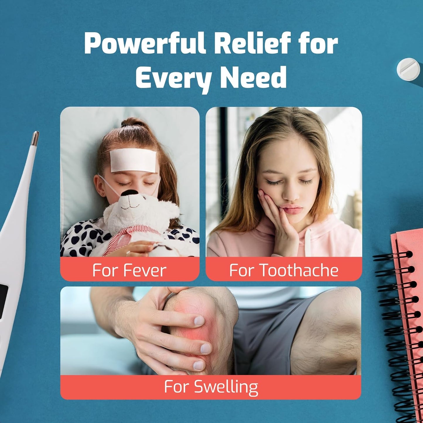 Cooling Patches for Kids -20 Pack Fever Patch for Kids, Minty Cool- Cold Fever Stickers -Baby Pad, Hot Weather Forehead, Reducer Headache Patches Multi-Color