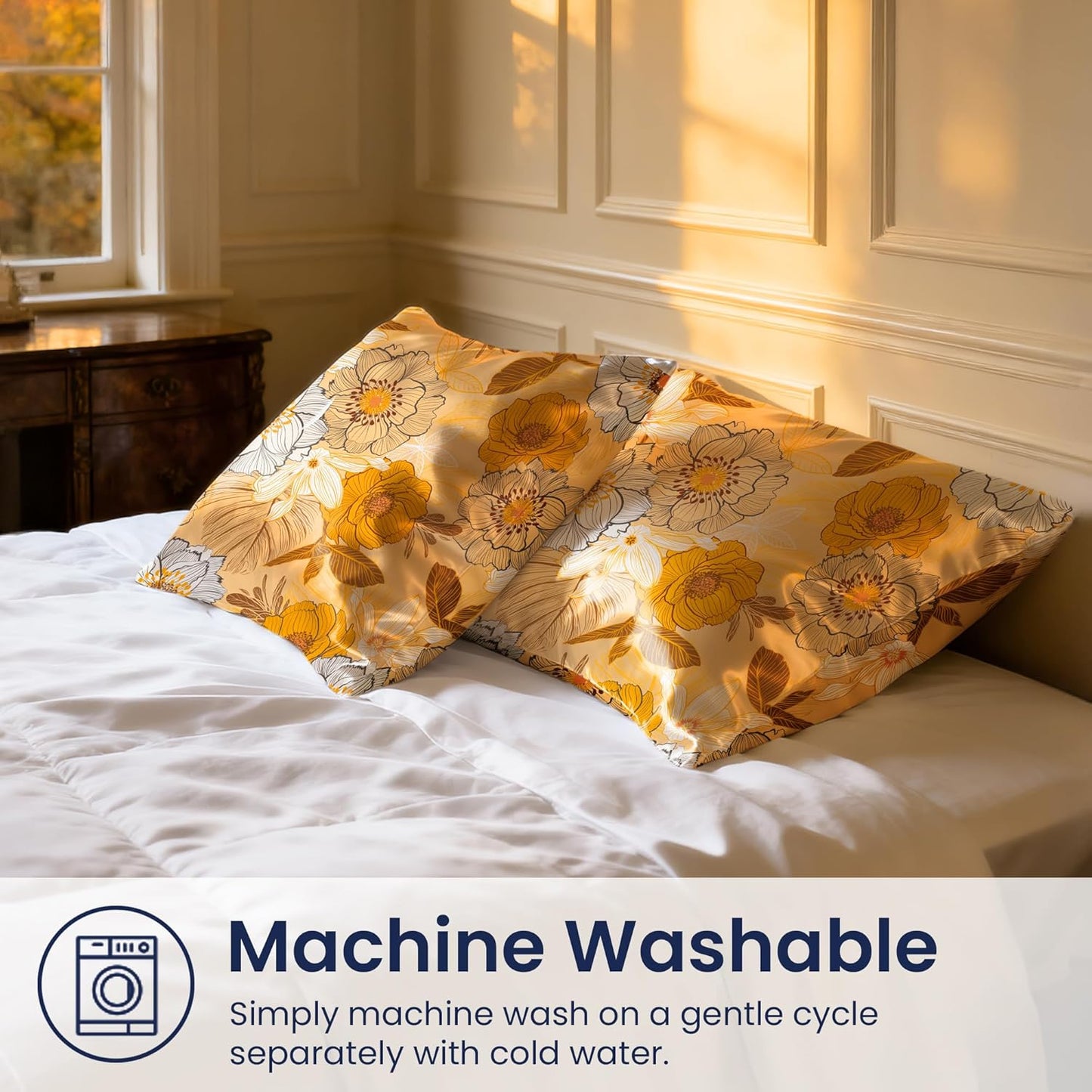 EXQ Home Satin Pillowcase for Hair and Skin Queen - Printed Autumn Flowers Silk Pillow Cases 2 Pack 20x30 inches - Satin Pillow Cases Set of 2 with Envelope Closure, Gifts for Women Men