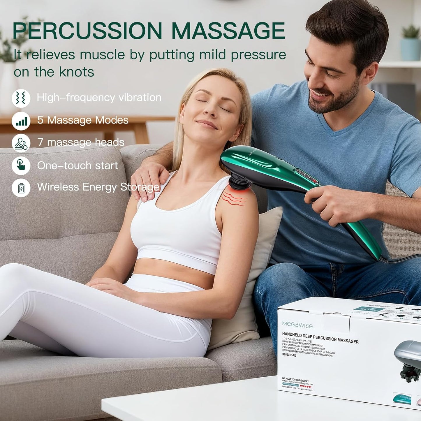 Handheld Back Massager | Deep Tissue Percussion Massage for Back, Neck, Shoulders, Waist and Legs (dark green)