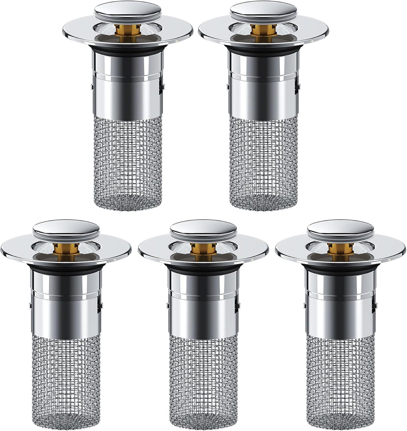 Saker Bathroom Sink Drain Strainer Hair Catcher (5 PCS), Pop-up Drain Filter with Removable Stainless Steel Filter Basket, Prevents Hair Clogs, Suitable for Bathroom Sink Stopper Replacement