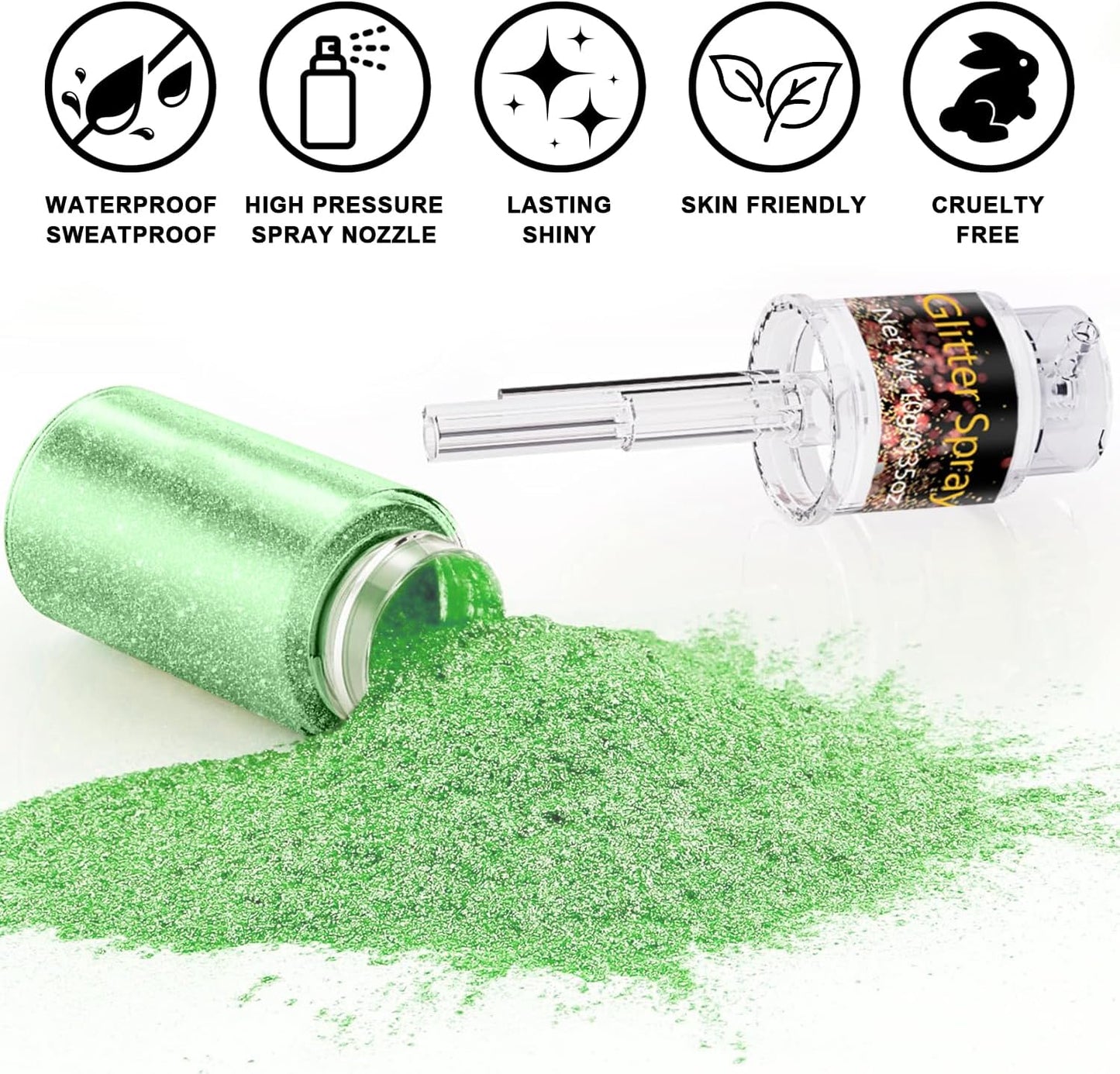 Hair and Body Glitter Spray, 1PC Green Glitter Hairspray Dry Powder Makeup for Clothes, Festival Rave Prom Loose Sparkle Powder,Holographic Ultra Fine Resin Glitters for Crafts (Green)