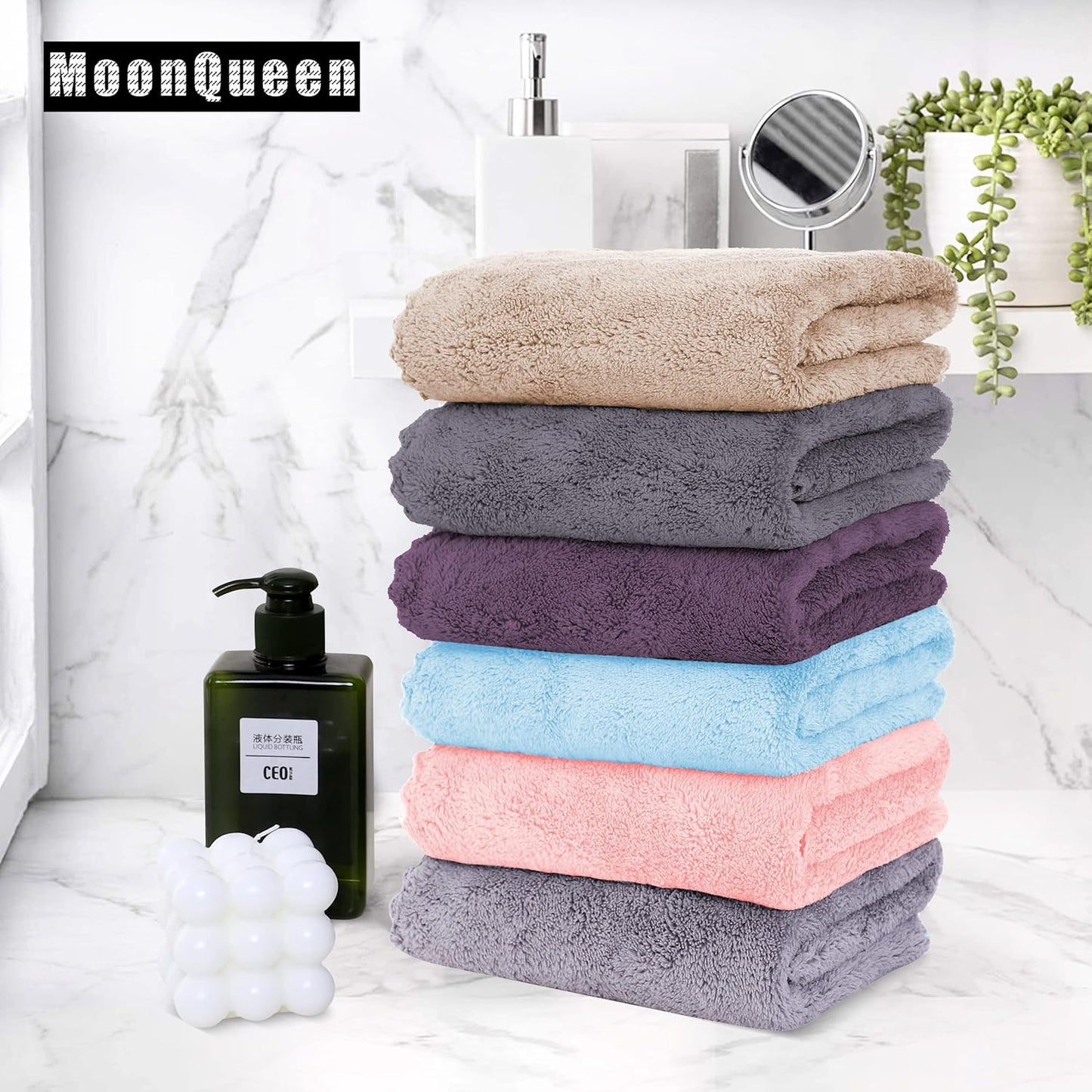 MOONQUEEN 6 Pack Premium Hand Towels - Quick Drying - Microfiber Coral Velvet Highly Absorbent Towels - Multipurpose Use as Hotel, Bathroom, Shower, Spa, Hand Towel 16 x 28 inches (Multicolor)