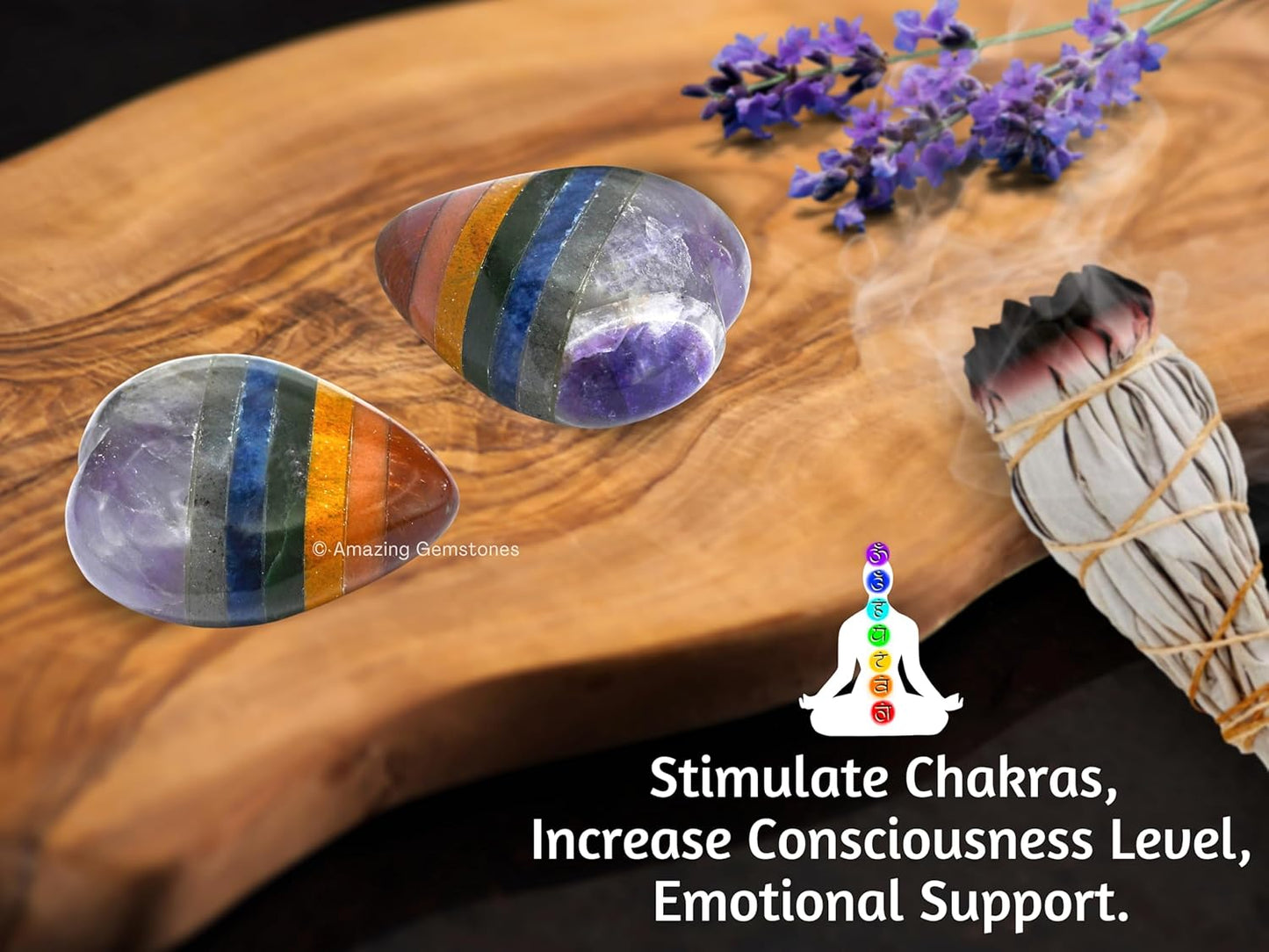 Amazing Gemstone Chakra Crystal Heart Palm Stone - Pocket Massage Worry Stone for Natural Body Chakra Balancing, Reiki Healing and Crystal Grid