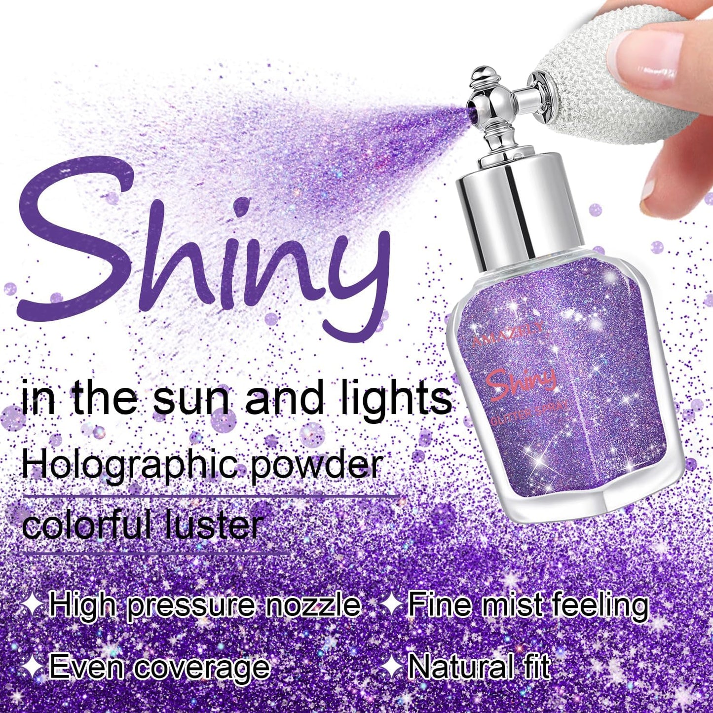 Hair and Body Glitter Spray, Shimmering Powder Sparkle Powder Makeup, Glitter Loose Sparkle Makeup for Body Highlighter,Festival Prom Rave Accessories (Purple)