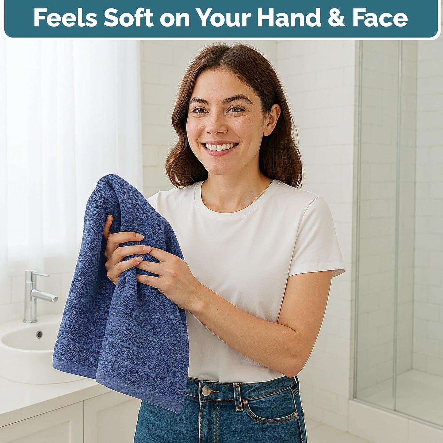 Casa Platino Hand Towel Pack of 4 (16"x28") - Spa & Hotel Quality - 100% Mercerized Cotton, Ring Spun - Quick Dry, Ultra Soft & Absorbent Bath Hand Towels for Bathroom & Salon - Pre Shrunk - Navy Blue