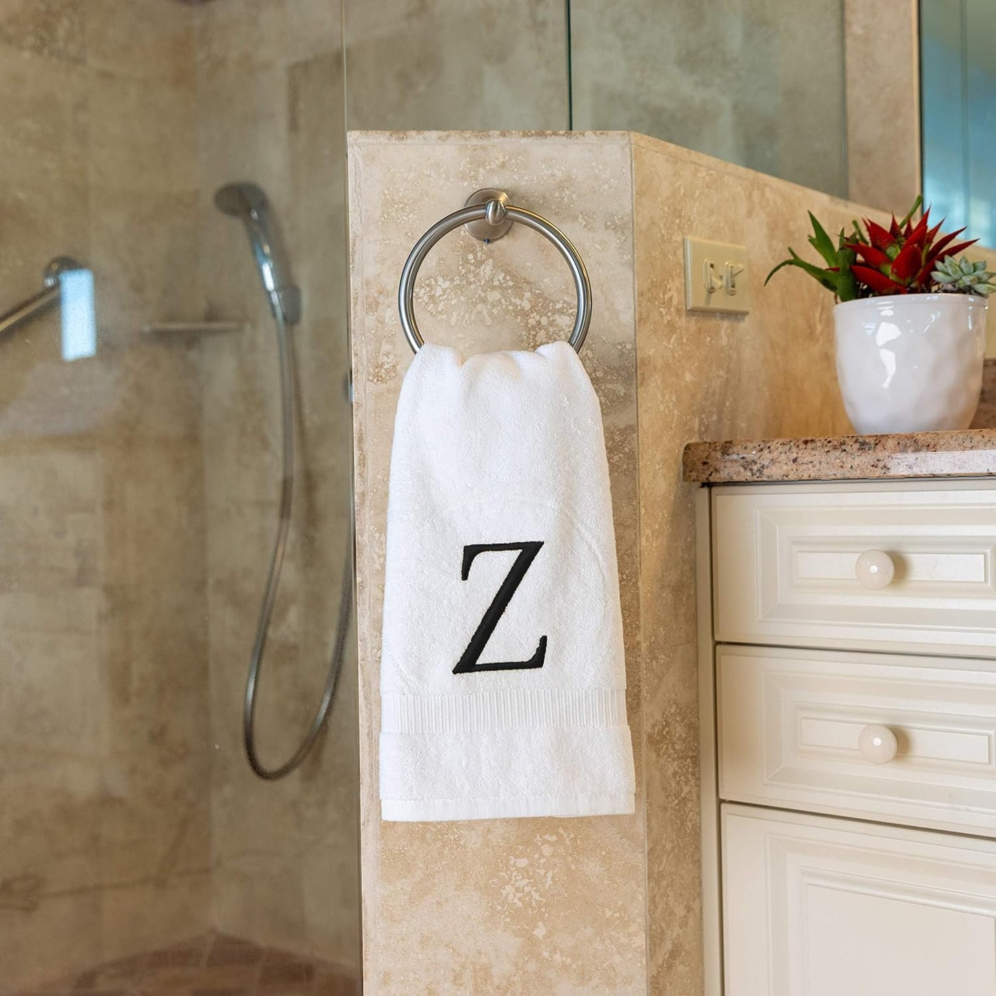 Black Monogram Hand Towel for Bathroom - Monogrammed Initial Hotel Quality Decorative Embroidered Luxury Towel for Powder Room, Spa - GOTS Organic Certified - Set of 2 Letter Z