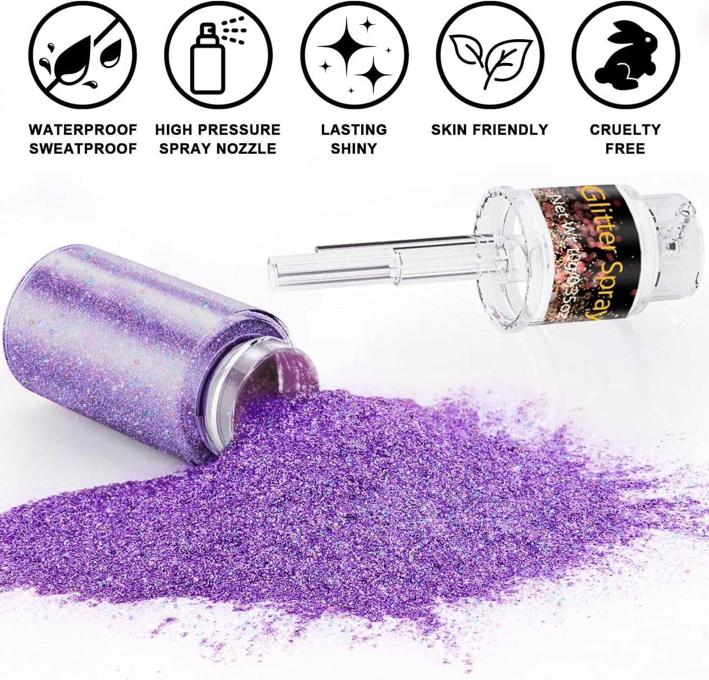 Hair and Body Glitter Spray, 1PC Purple Glitter Hairspray Dry Powder Makeup for Clothes, Festival Rave Prom Loose Sparkle Powder,Holographic Ultra Fine Resin Glitters for Crafts,10g (Purple)