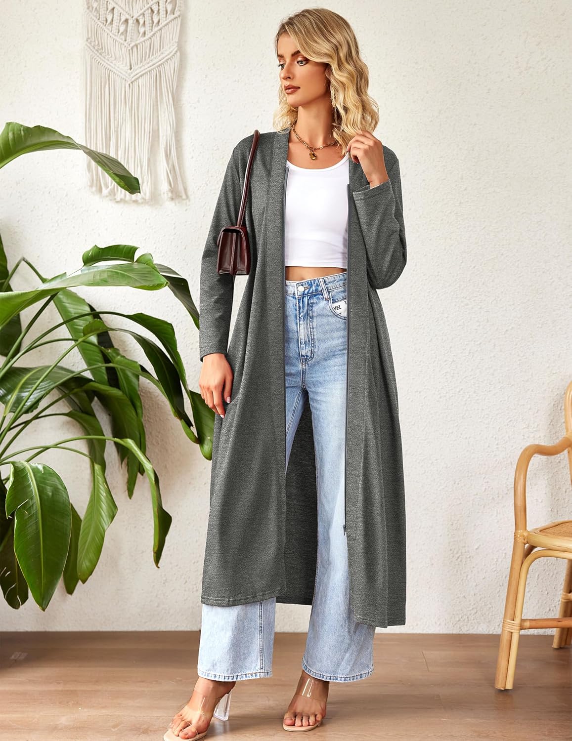 Ekouaer Women Zipper Robe Long Sleeve Loungewear Lightweight Housecoat Full Length Nightgown with Pockets