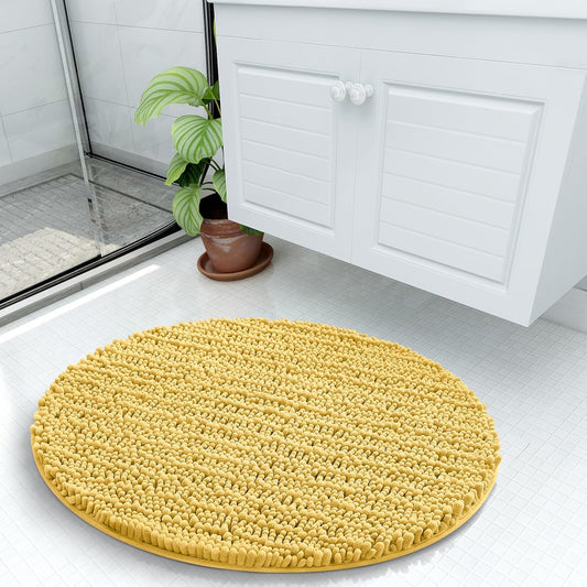 Arotive Luxury Round Chenille Bathroom Rug Mat, Extra Soft Thick Absorbent Shaggy Bath Rugs, Non-Slip Machine Wash Dry Plush Bath Mats for Bathroom, Shower and Tub, 24x24, Yellow