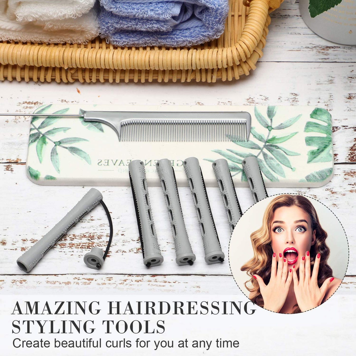 WILLBOND 36 Pieces Cold Wave Rod Hair Perm Rods Hair Rollers Perming Curlers with Steel Rat Tail Comb for Hairdressing Styling