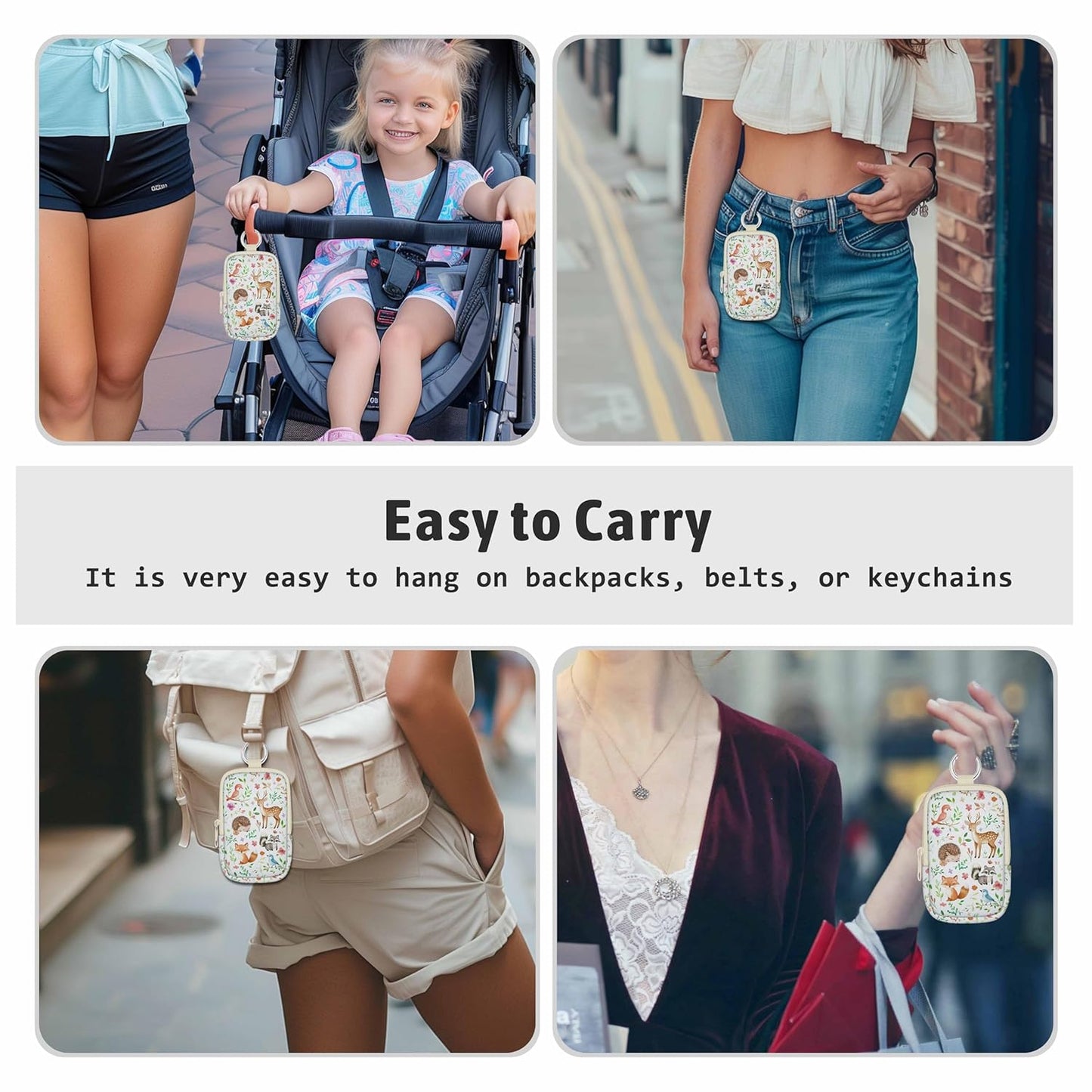 Hand Sanitizer Spray Case, Cute Animal Hand Sanitizer Holder Zippered Pouch, Cute Fashion Accessory with Snap Hook for Glow Mist and Power Mist 1FL OZ