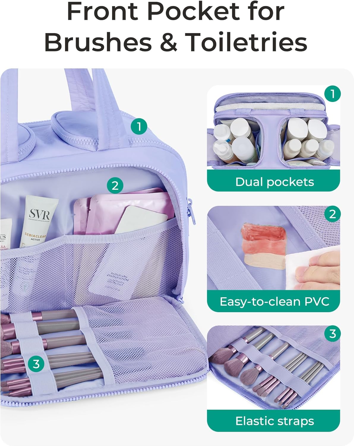 BAGSMART Travel Toiletry Bag, Lightweight Large Wide-open Travel Bag for Women, Puffy Cosmetic Makeup Bag Organizer with Handle for Accessories,Essentials, Toiletries, Purple