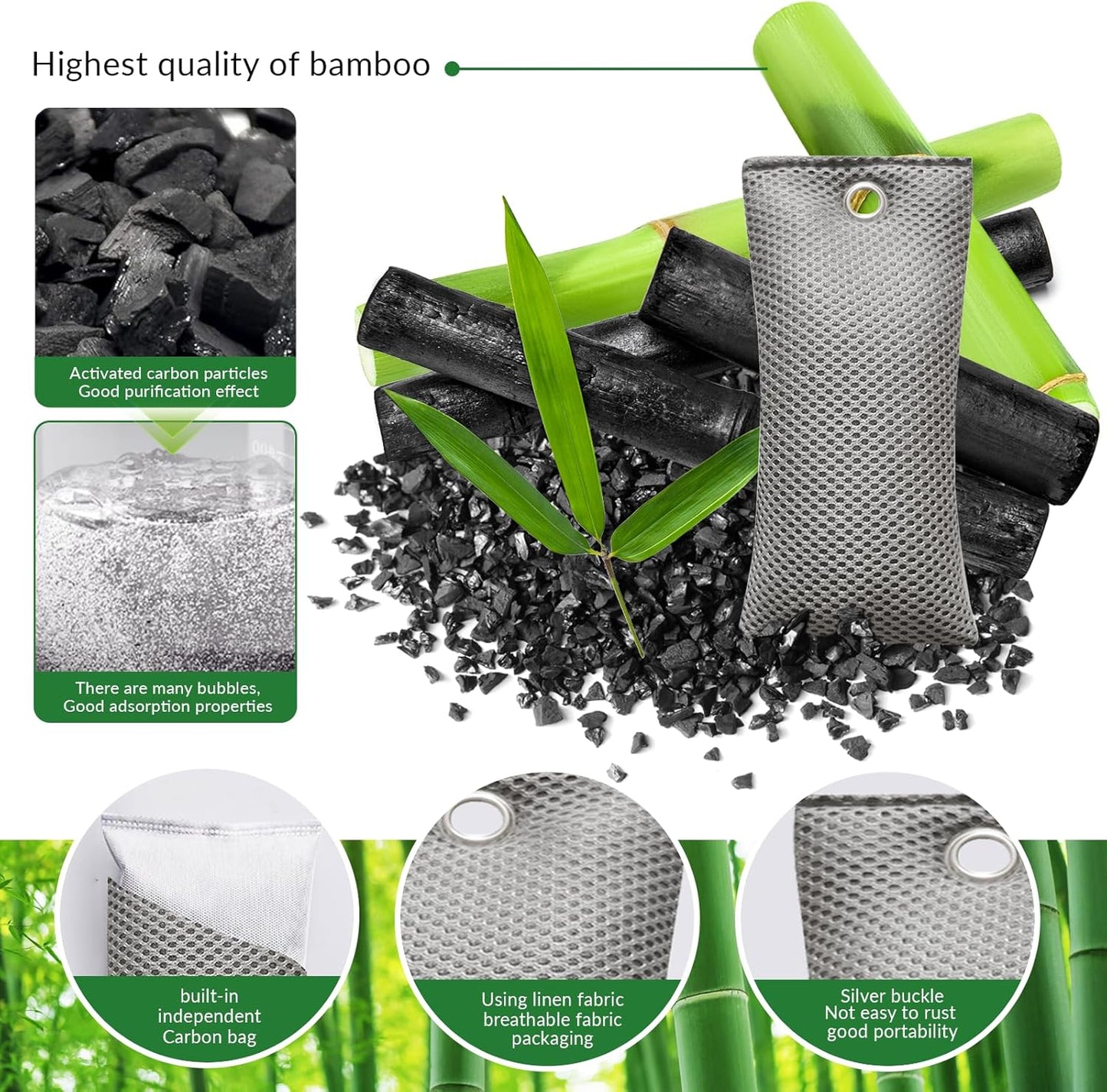 4 Pack charcoal odor absorber,Bamboo Charcoals Air Purifying Bag Charcoals Deodorizer Eliminator for Strong Odors in Car, Closet, Shoe, Basement (75G*4 Pack Gray, Unscented)