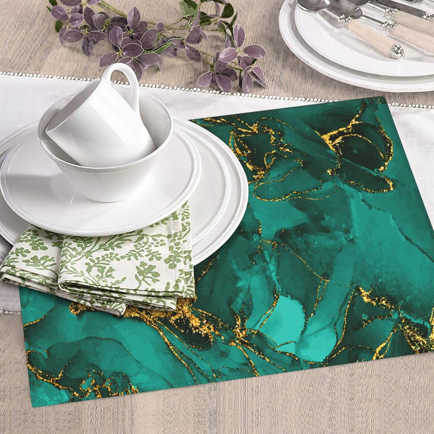 Turquoise Marble Decorative Dish Drying Mat for Kitchen Counter Washable Absorbent Reversible Microfiber Emerald Dark Green Drying Pad Kitchen Accessories 16"x18"