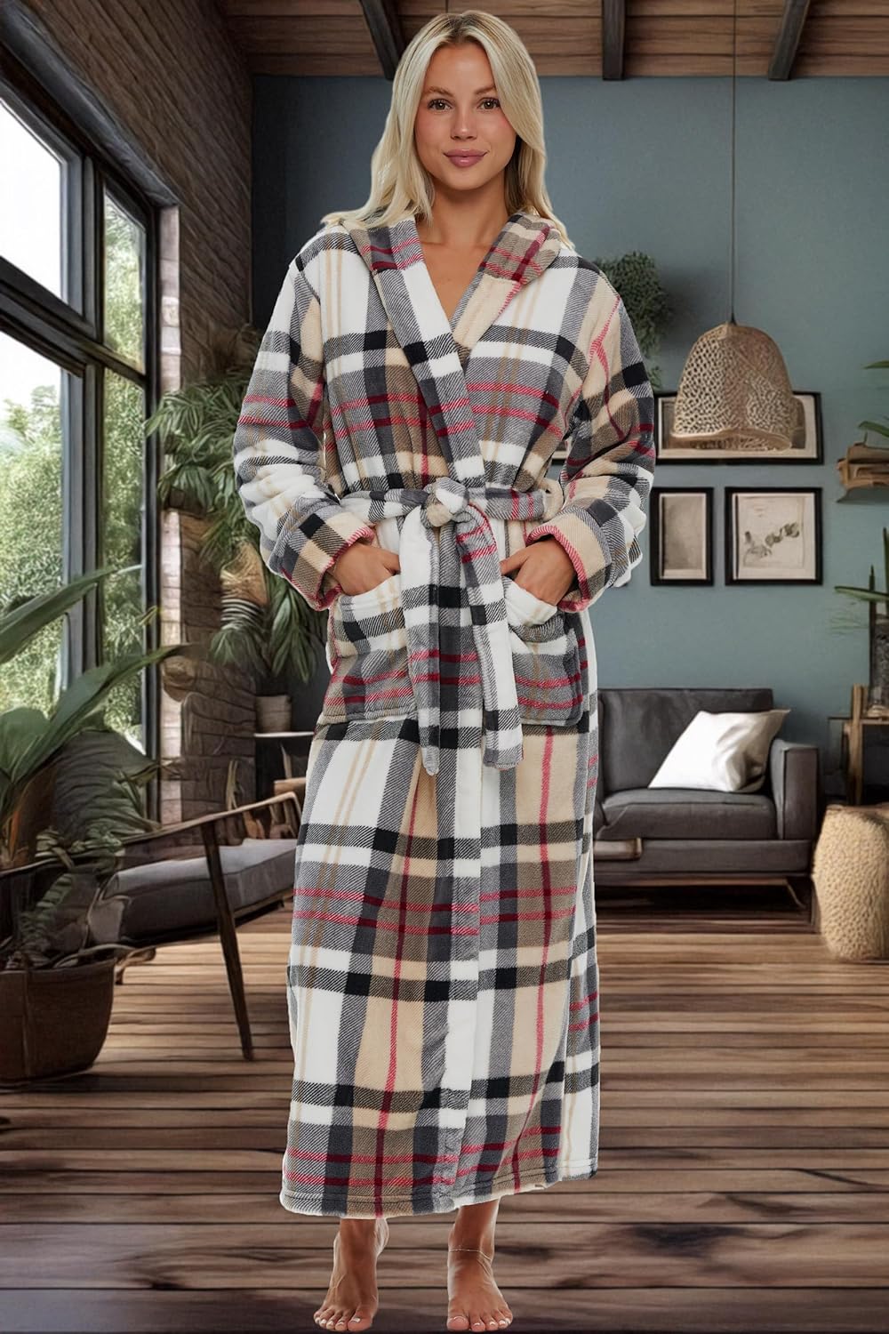 Alexander Del Rossa Womens Robe, Long Plush Bathrobe with Hood, Hooded Robes for Women Plus Size Bath Robe