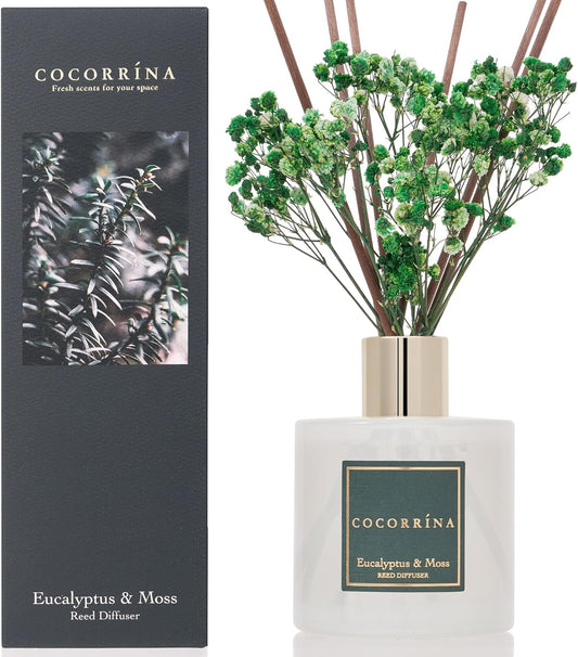 Cocorrína Reed Diffuser Sets- Eucalyptus & Moss Scented Diffuser with Sticks Home Fragrance Reed Diffuser for Bathroom Shelf Decor