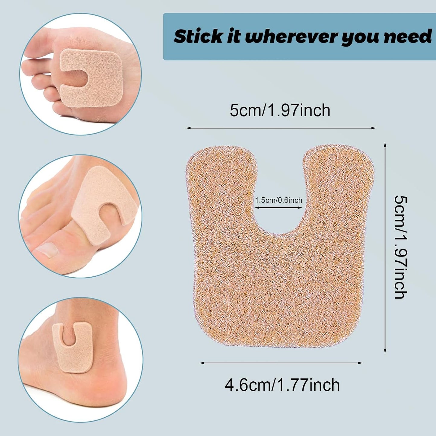 36 Unisex Beige Felt Forefoot Pads, U-Shaped, 0.2 Inch Thick, Pain Relief, Callus Protection, Fits Most Feet