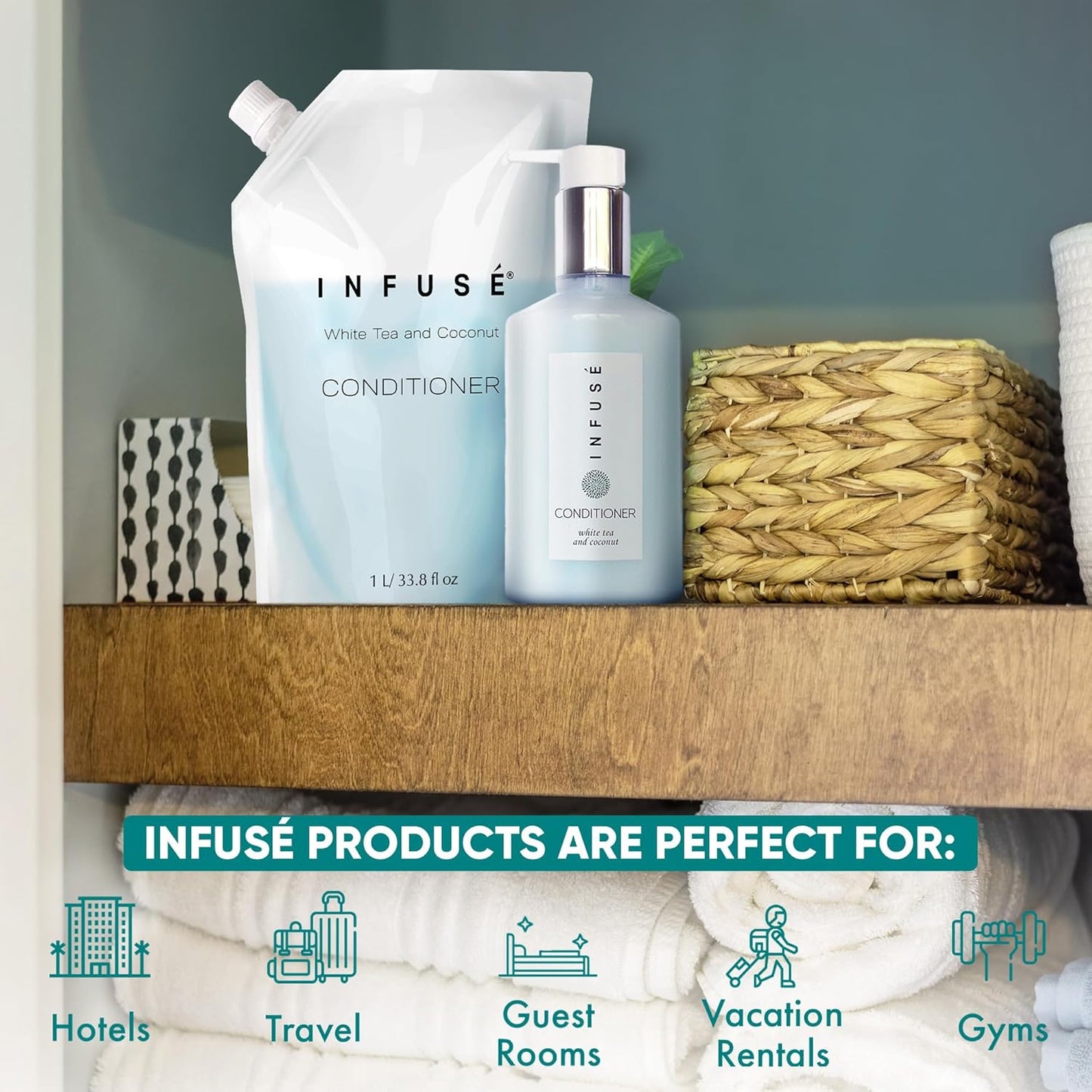 1 Liter Conditioner Refill Bag For Soap Dispensers | Bulk Toiletries for Vacation Rentals, and Home Bathroom Showers | White Tea and Coconut | Single