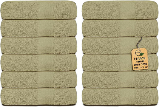 Premium Wash Cloths Pack of 12 (13" x 13") 100% Ring Spun Cotton | Luxury Washcloths | Ultra Soft Face Towels | Highly Absorbent Wash Cloths for face (Sage Green)