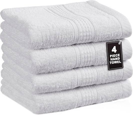LANE LINEN 4 Pack Hand Towels (16"x28") - Spa & Hotel Quality - 100% Cotton, Ring Spun - Quick Dry, Ultra Soft & Absorbent - Used for Salon, Gym, Bathroom, Beauty - Pre Shrunk - White Hand Towels Set
