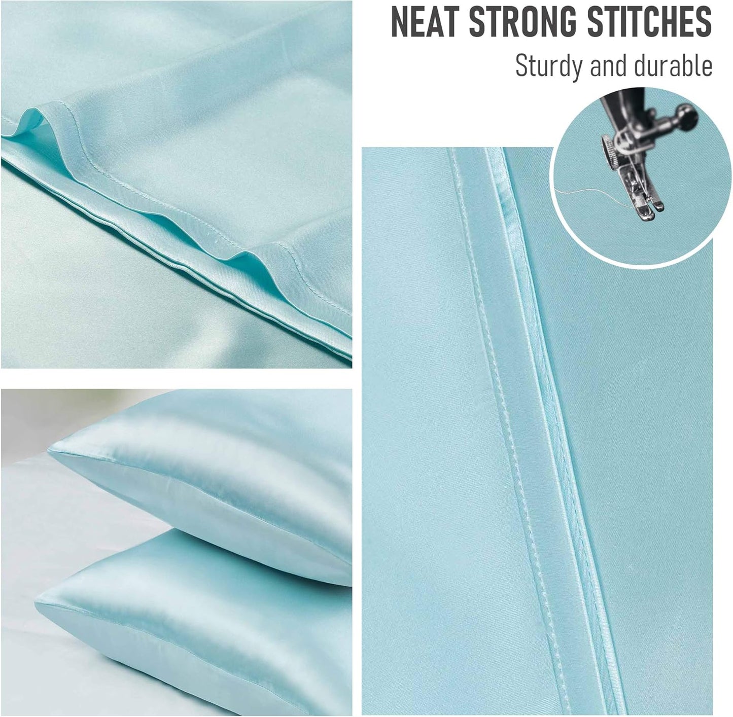 Tyfitb Satin Pillowcase for Hair and Skin, Baby Blue Pillowcases Set of 2, Cooling Pillow Cases Standard Size(20×26 Inches), Soft Luxury Satin Pillowcase with Envelope Closure