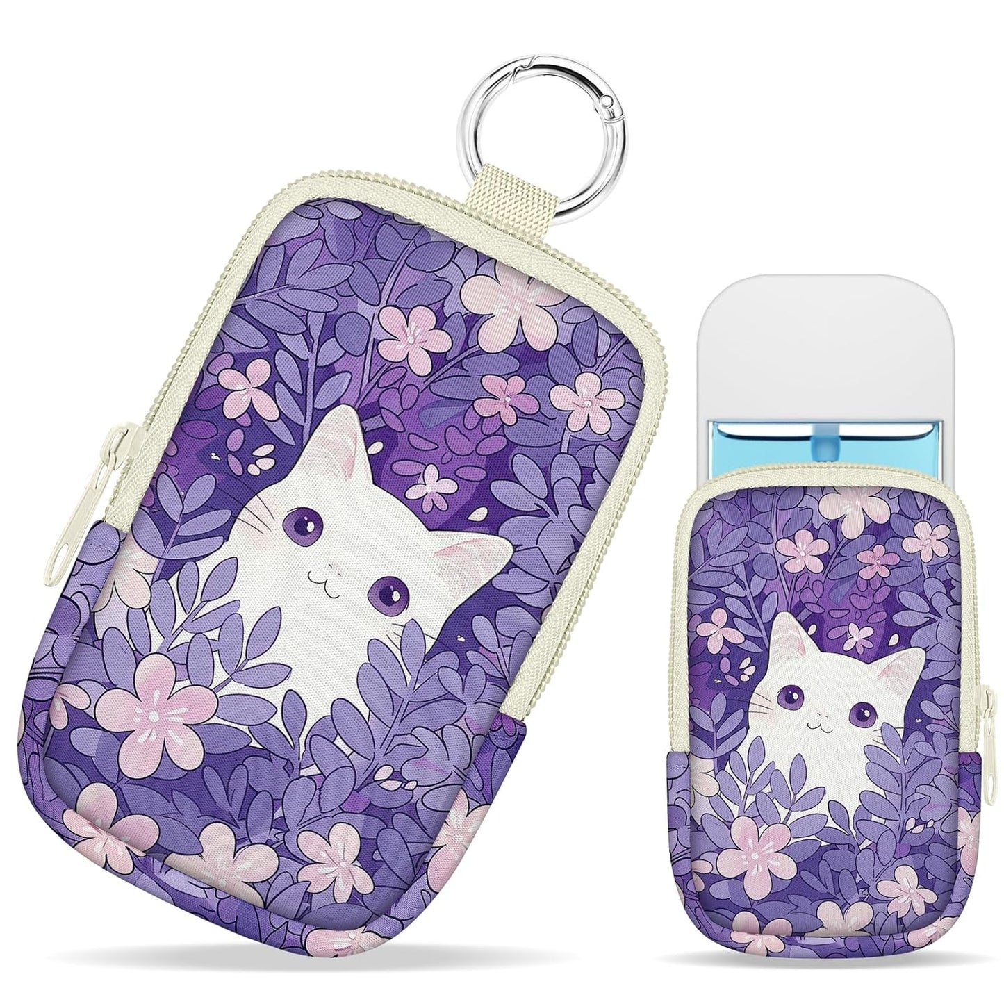 Cat Hand Sanitizer Spray Case, Cute Hand Sanitizer Holder Zippered Pouch, Fashion Accessory with Snap Hook for Glow Mist and Power Mist 1FL OZ