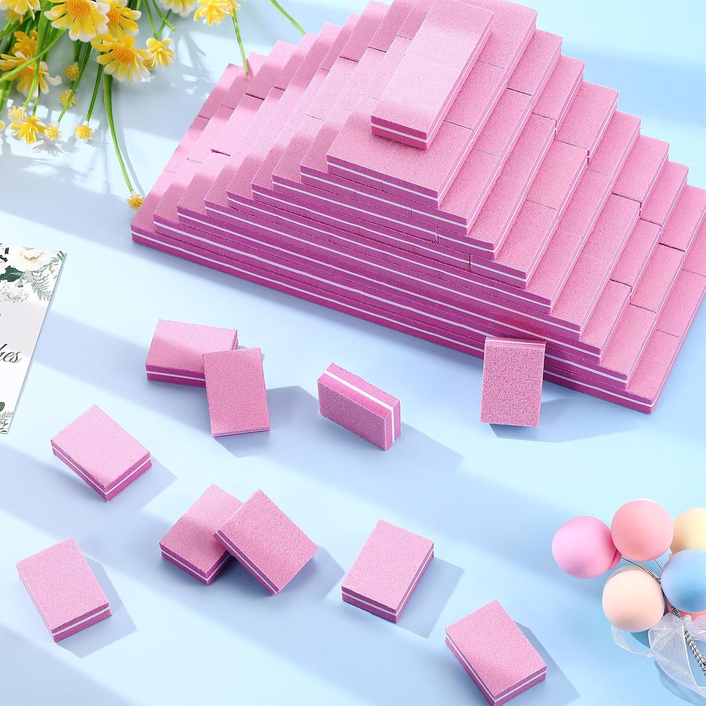 200 Pcs Mini Nail Buffer Blocks Bulk Sponge Double Sided Buffing Sanding Block Manicure Tools Bulk Nail File for Acrylic Nails and Natural Nails(100/180,Pink)